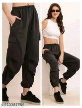 Solid polyester women's cargo pants with four pockets, stylish and new from India